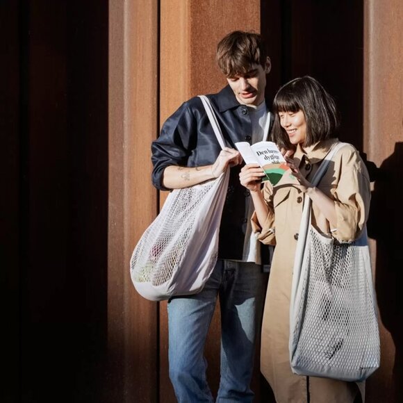 Scandinavian Net Shoulder Bag - Clay - Mesh Bag Big - Organic Cotton NWT Unisex - Picture 10 of 14